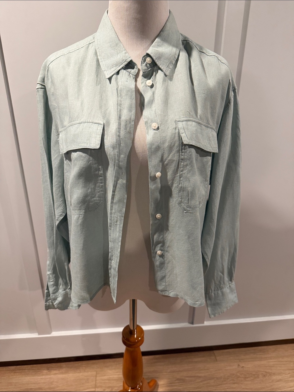 GAP Cropped Linen Shirt - mint Green
